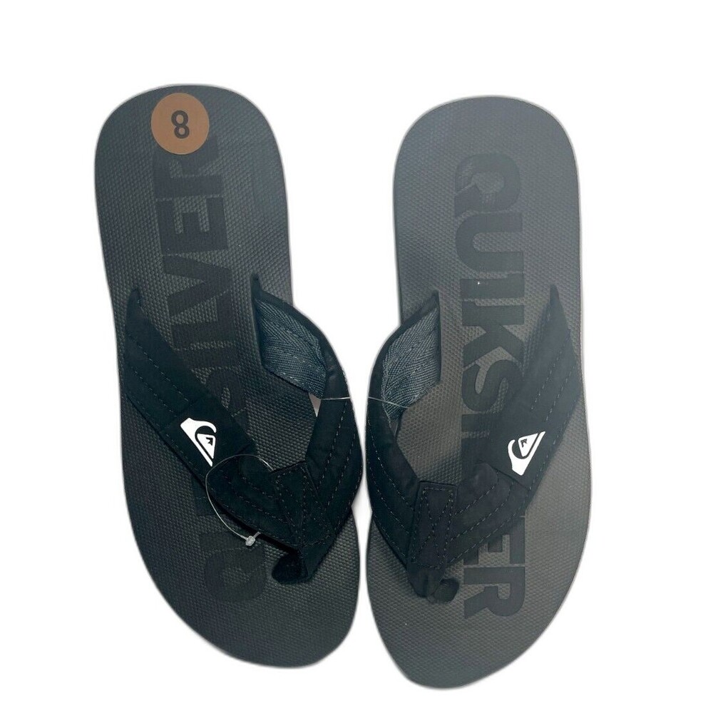 NEW Quicksilver Men's US Sz 8 Black Quilted Flip Flop Slippers Surf